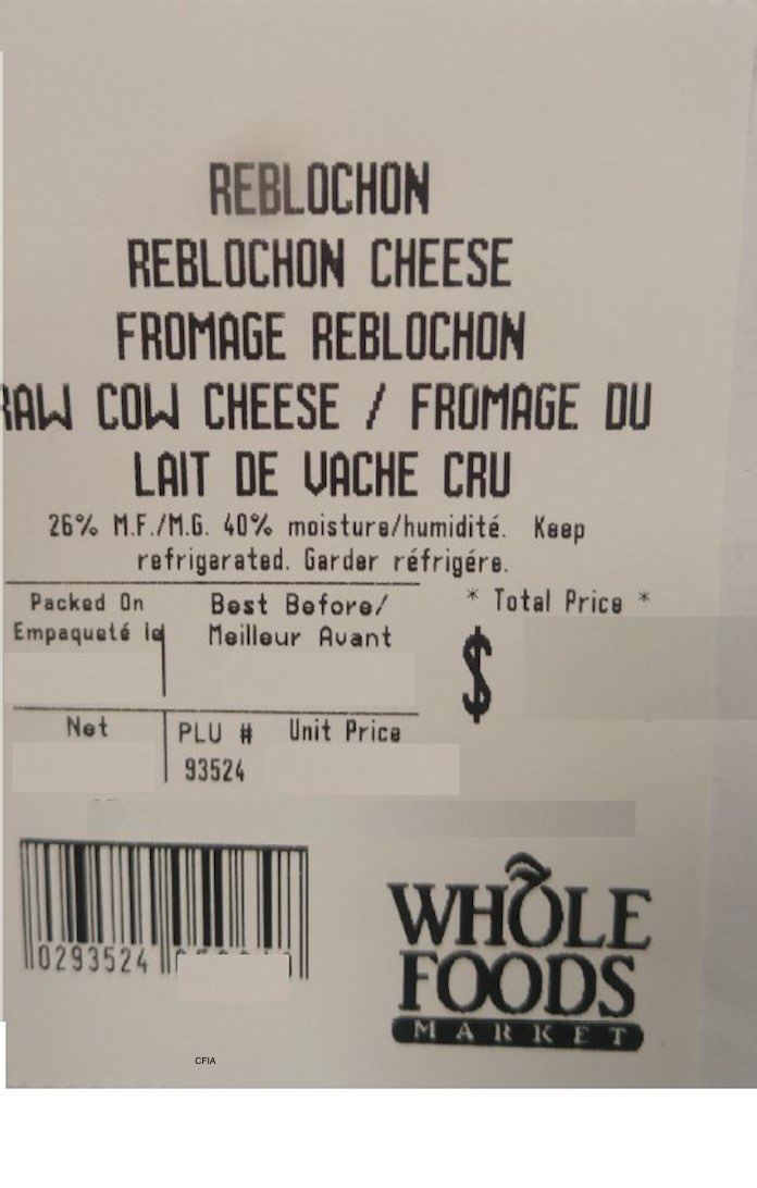 Whole Foods Market in Canada Recalls Reblochon Cheese For Possible E