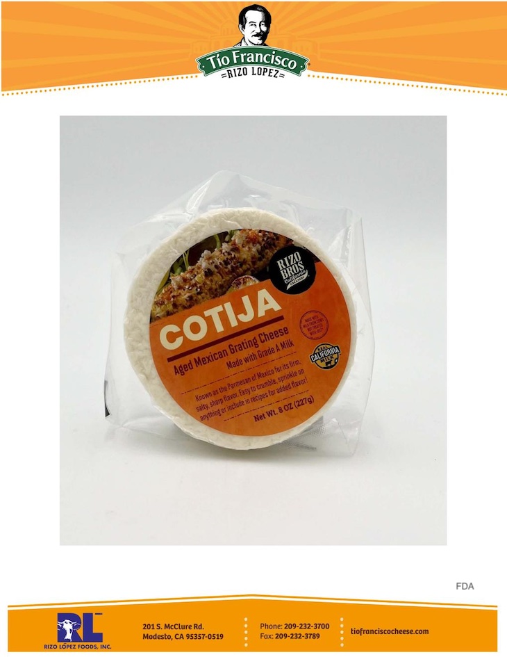 Rizo Lopez Aged Cotija Mexican Cheese Recalled For Listeria 