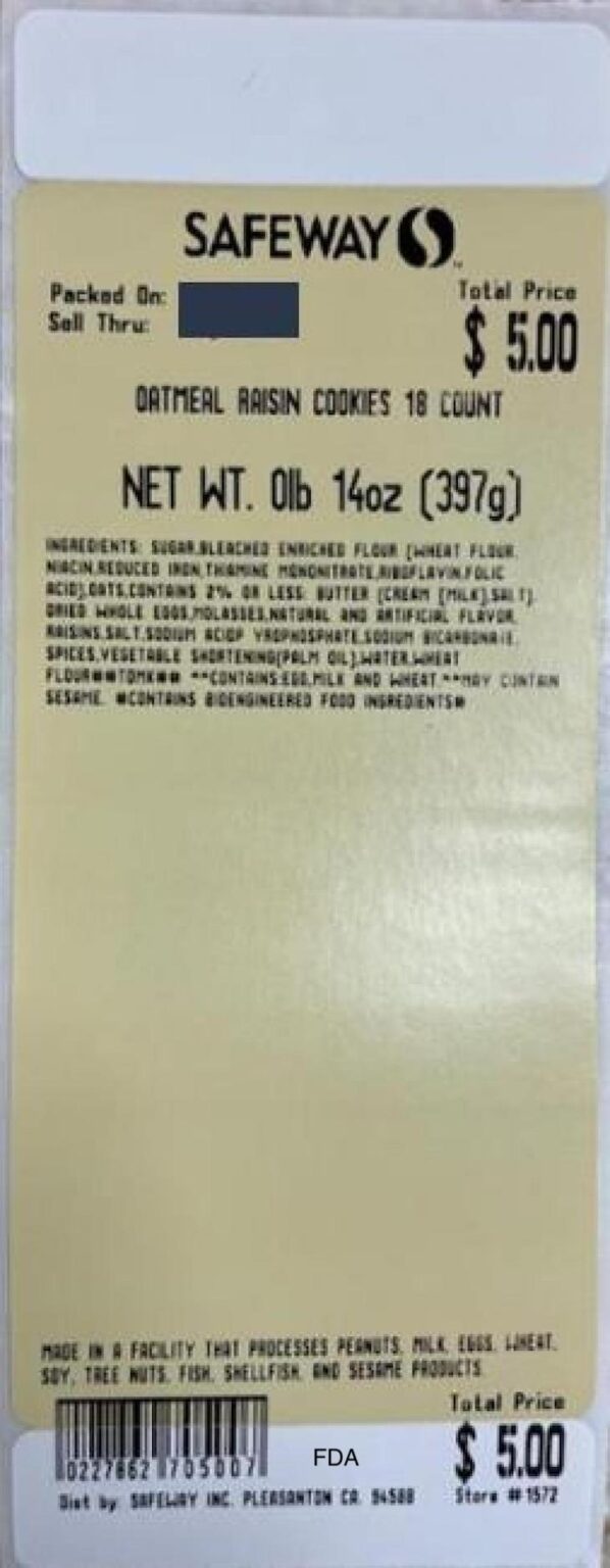 Safeway Oatmeal Raisin Cookies Recalled For Peanuts 1 Reaction