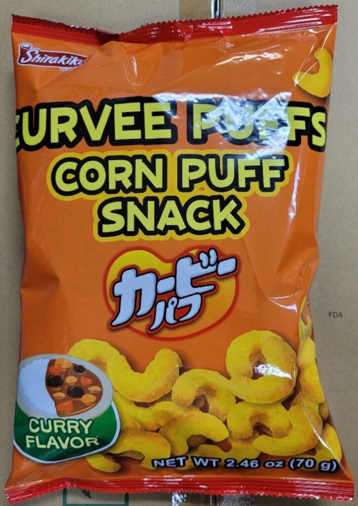 Shirakiku brand Curvee Puffs Corn Puff Snack Curry Recalled