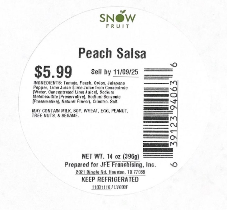 Snowfruit Peach Salsa Recalled For Possible Listeria Monocytogenes