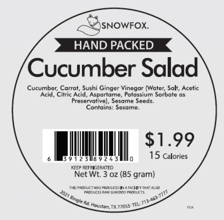 Snowfruit and Snowfox Cucumber Products Recalled For Salmonella