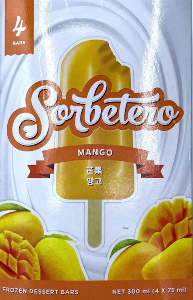Sorbetero Mango Frozen Dessert Bars Recalled For Milk