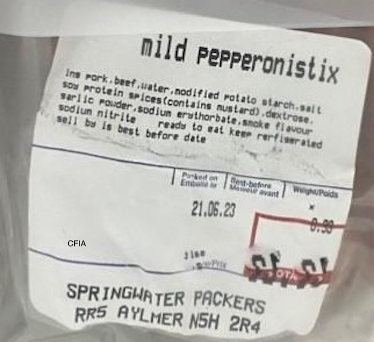 Springwater Packers Mild Pepperonistix Recalled in Canada For Listeria