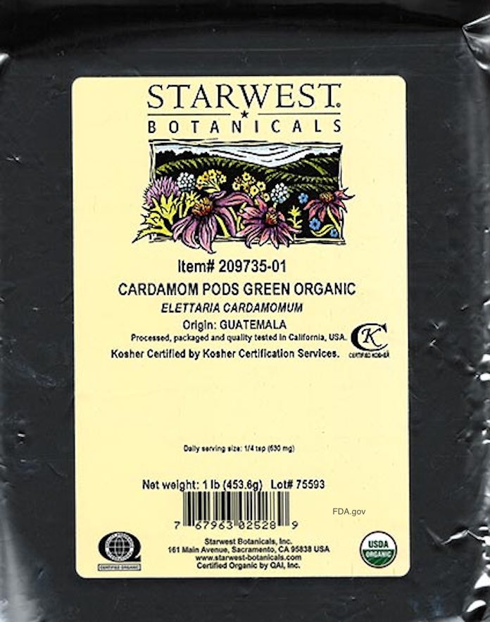 Starwest Botanicals Cardamom Recall Salmonella