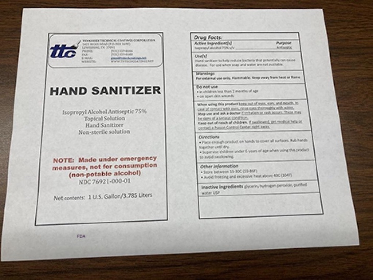 Tennessee Technical Isopropyl Hand Sanitizer Recalled For Methanol