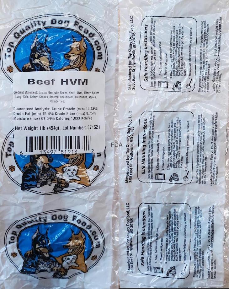 Top Quality Beef HVM Dog Food Recalled For Salmonella and Listeria