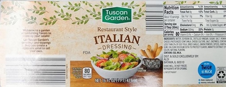 Tuscan Garden Italian Dressing Recalled For Wheat and Soy