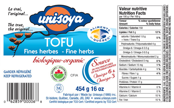 Unisoya Organic Tofu Fine Herbs Recalled For Possible Listeria