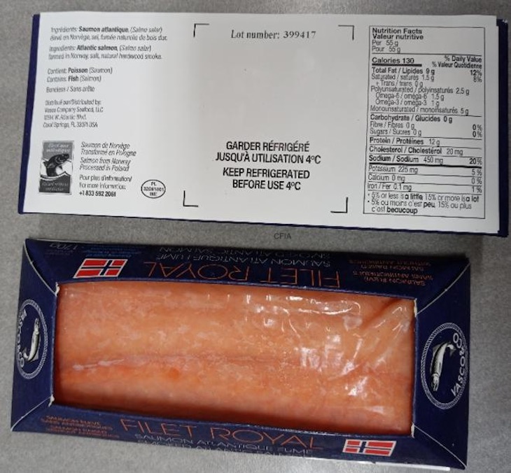 Vasco Filet royal Smoked Atlantic Salmon Recalled For Listeria