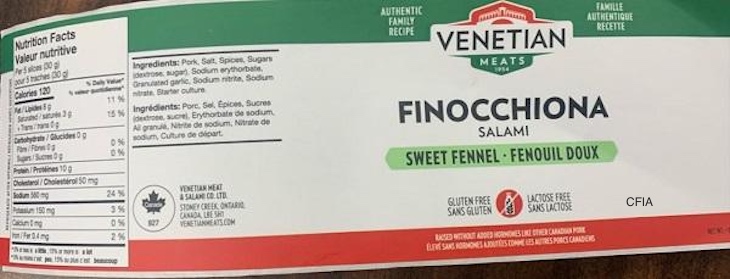 Venetian Meats Finocchiona Salami Sweet Fennel Recalled