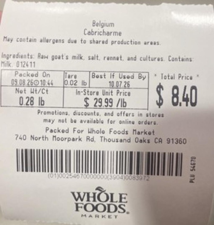 Whole Foods Cabricharme Cheese Recalled For Undeclared Egg