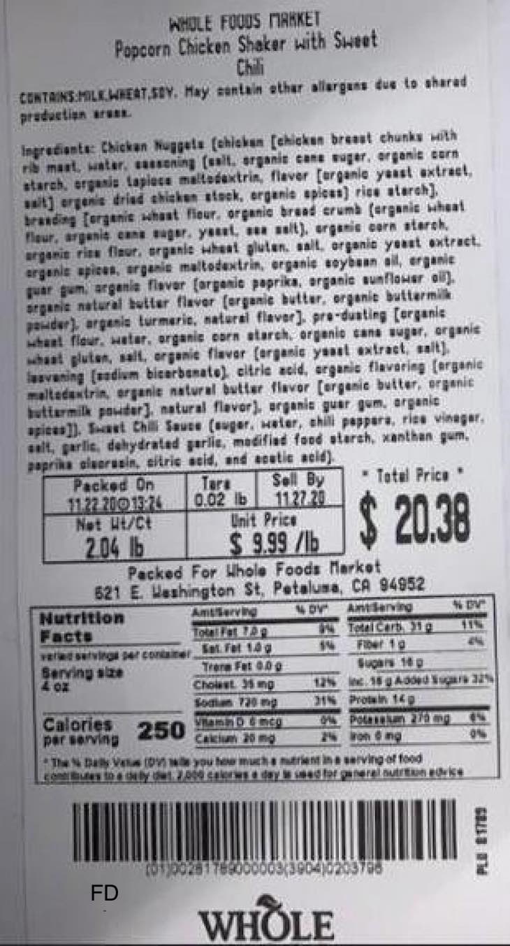 Whole Foods Popcorn Chicken Recalled For Undeclared Shrimp