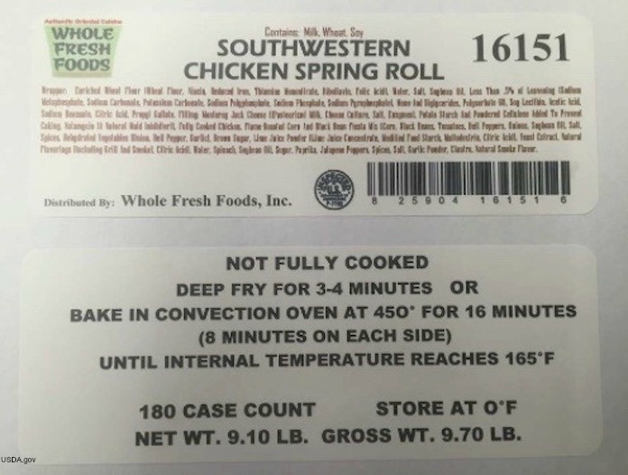 Whole Fresh Foods Chicken Spring Roll Recall