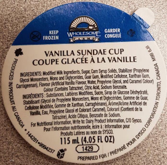 Wholesome Foods Vanilla Sundae Cup Listeria