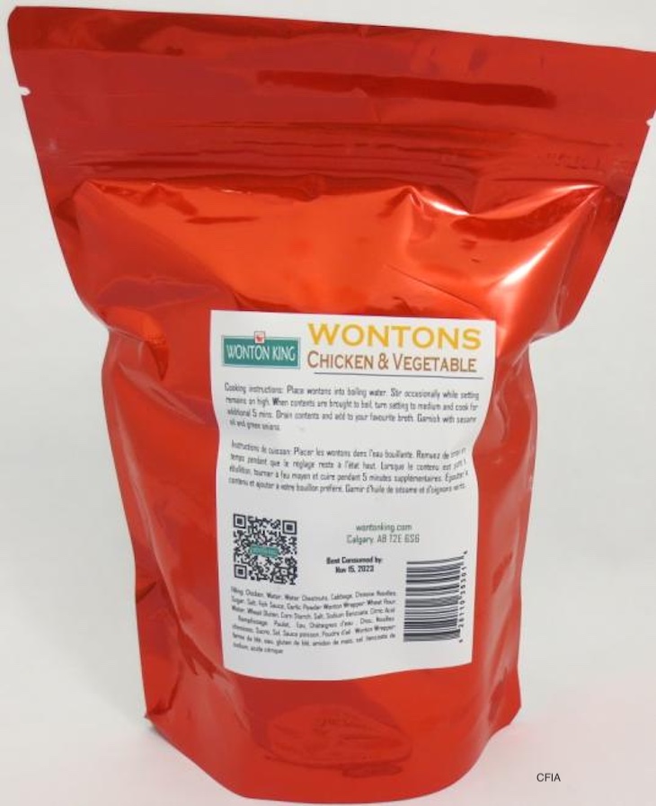 Wonton King Wontons Recalled in Canada For Undeclared Egg