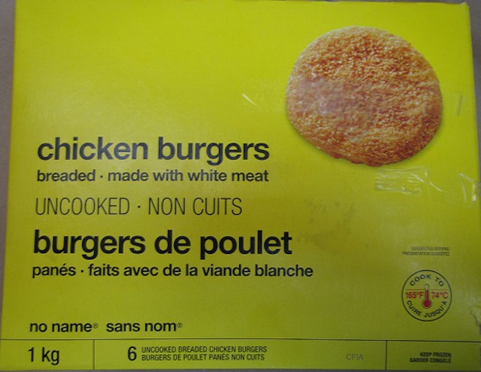 no name chicken burgers Salmonella Recall
