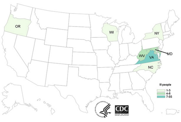 The CDC' s Tropical Smoothie Cafe Hepatitis A Outbreak Map 9/1/16